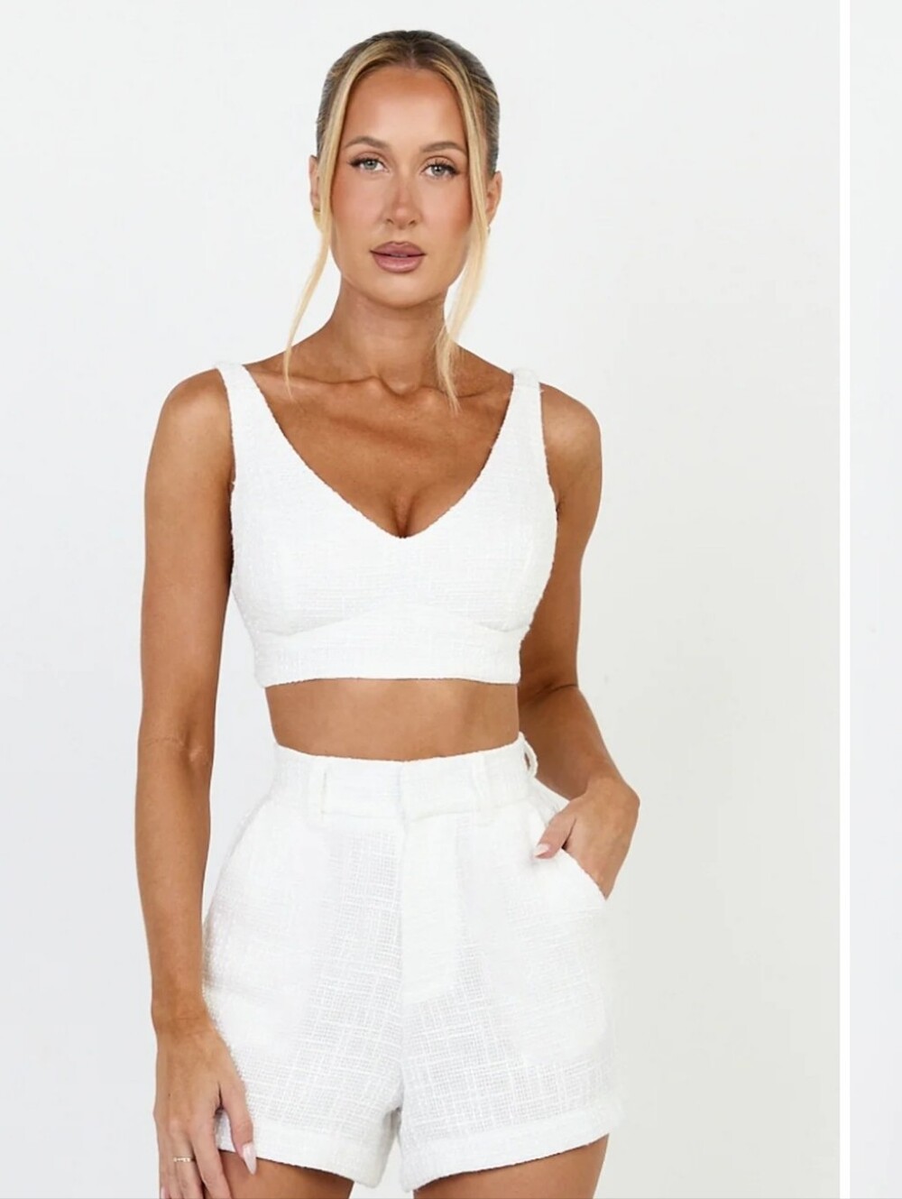 Showpo Melbourne Twill Two Piece Short Set in White NWOT Size 8